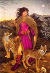 Woman with wolves painting